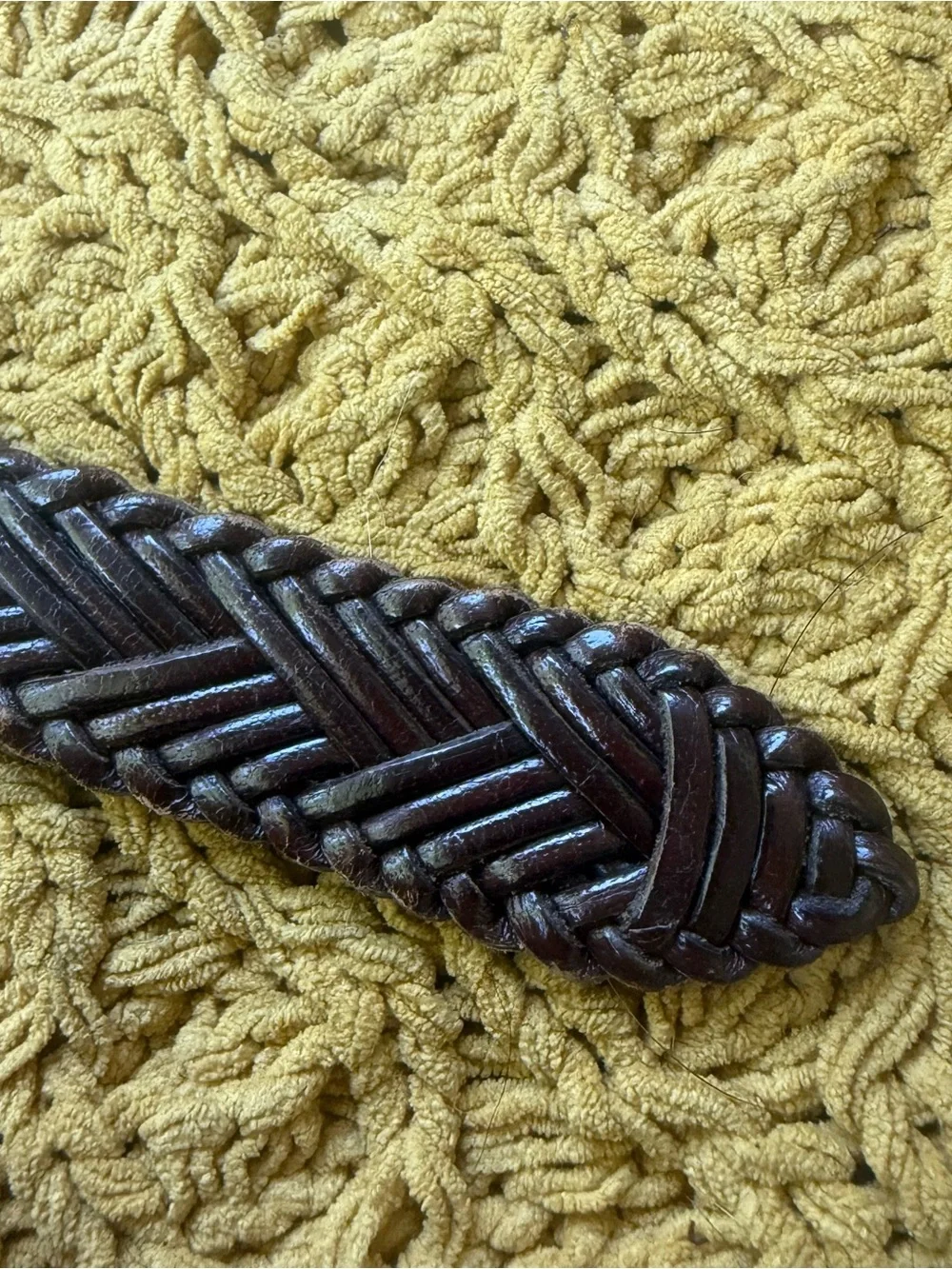 Vintage Dark Brown Braided Leather Belt with Metal Buckle